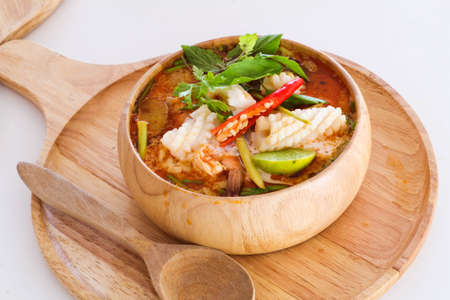  Tom yam kong soup on wihte back ground. Thai food.の写真素材
