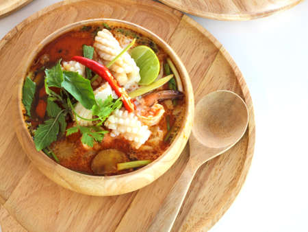  Tom yam kong soup on wihte back ground. Thai food.の写真素材