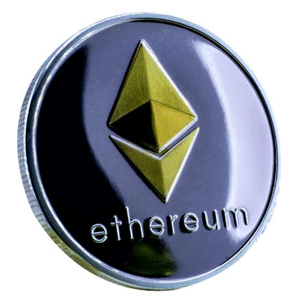 Ethereum coin. silver and Golden Ethereum coin isolated on white background., clipping path.