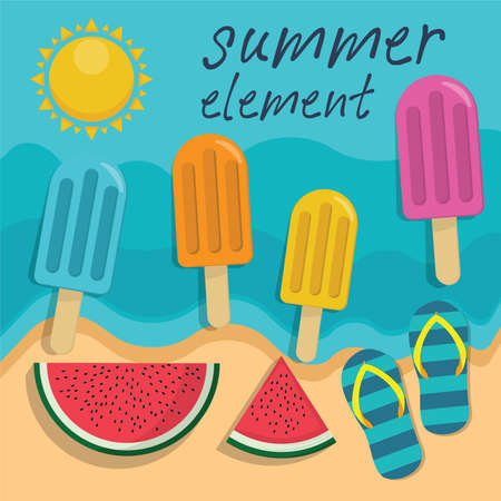 Summer element sun see Icecreamのイラスト素材