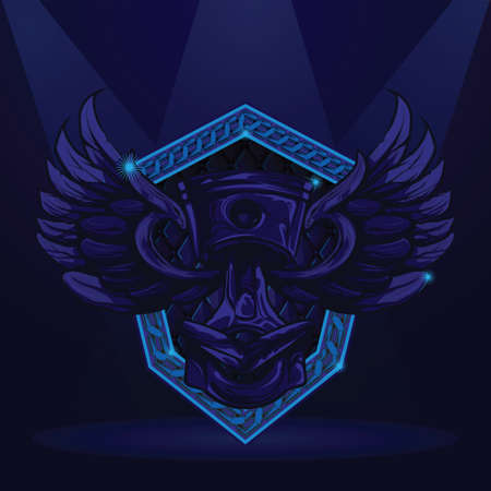 Design Blue steel Piston with wings on shield.のイラスト素材