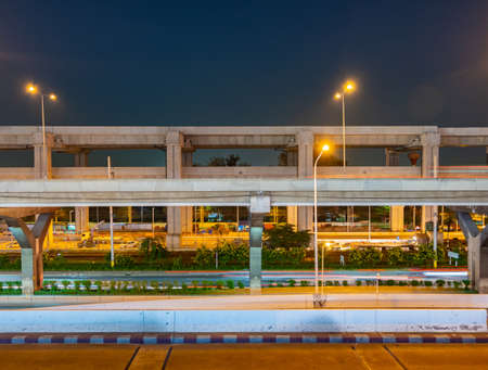 Traffic in city at night. donmuang airport., Thailand.の写真素材