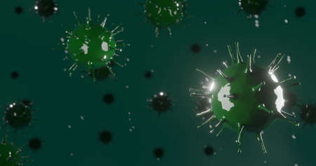 3d illustration abstract viral infection causing chronic disease. coronavirus, influenza virus H1N1, Flu, cell infect organism, aids. Virus abstract background.の写真素材