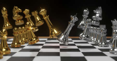 3D rendering gold and silver chess., contradiction concept.の写真素材