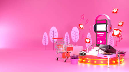3D illustration of Love music player on beach. 3d rendering.