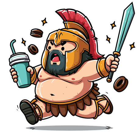 Fat Sparta warrior chibi cartoonのイラスト素材