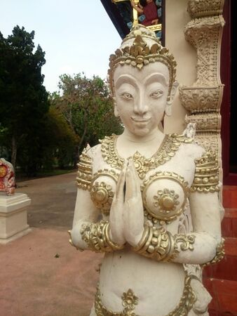 Thai white angel statue stuccoの写真素材