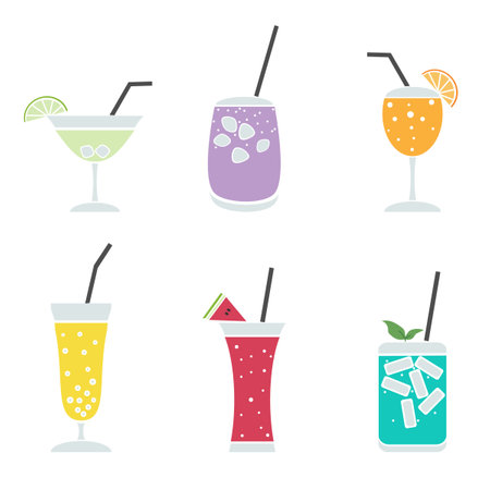 Cocktails icon set. Flat illustration of 9 cocktails icons for webのイラスト素材