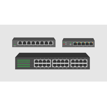 Network switch icon. Vector illustration in flat style. Data center.のイラスト素材