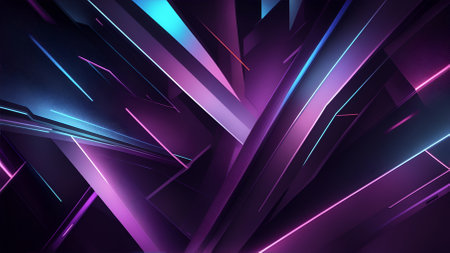 Glowing purple and blue geometric shapes, 3d AI generated abstract backgroundの素材