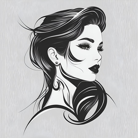 Beautiful woman face. Hand drawn  illustration. Fashion girl. AI generatedの素材