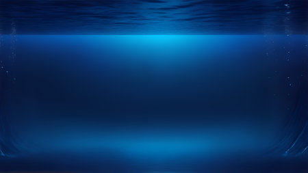Underwater scene with light rays and deep blue water.の素材