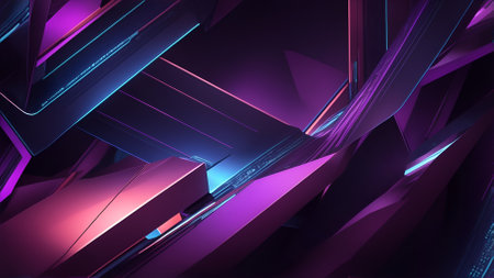 3d rendering of abstract geometric composition with glowing elements in dark spaceの素材