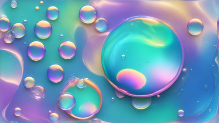 Abstract colorful background with oil drops in water, close-upの素材