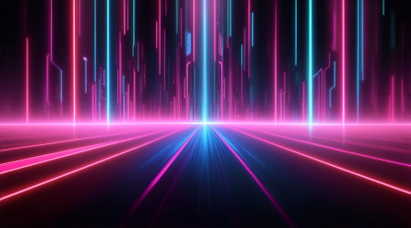 Futuristic abstract background with neon lines. 3d illustrationの素材