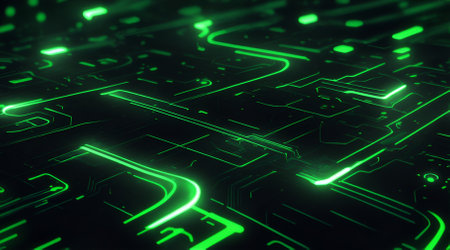 Abstract green circuit board background, 3d rendering. Computer digital drawing.の素材