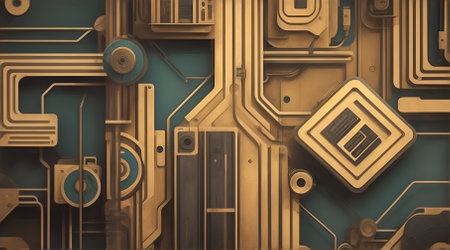 3d illustration of abstract technology background with circuit board and high tech elementsの素材