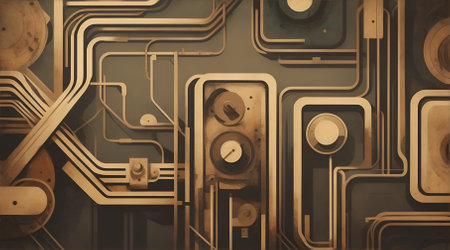 Digital illustration of circuit board in retro style. 3d illustration.の素材