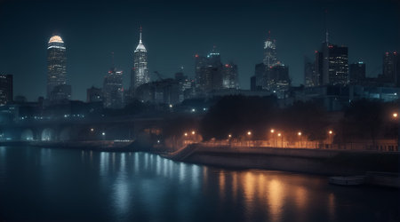 Night view of the skyline of the cityの素材