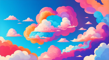 Colorful clouds in the sky illustration background.の素材