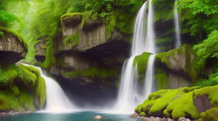 Beautiful nature landscape with waterfall in forest.の素材