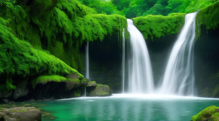 Beautiful nature scene with waterfall in forest.の素材