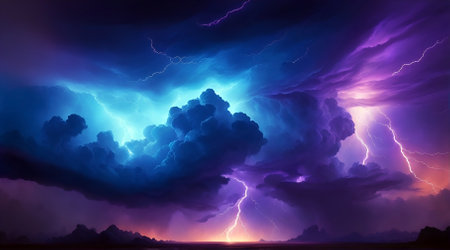 Abstract background of stormy sky with lightning. 3d illustrationの素材