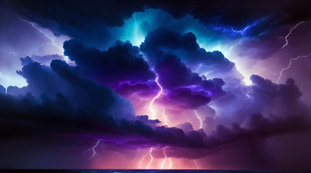 Abstract background of stormy sky with lightning, 3d illustrationの素材
