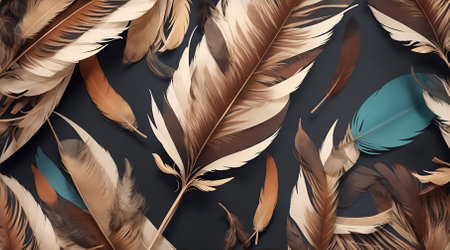 Beautiful color feathers on dark background.の素材