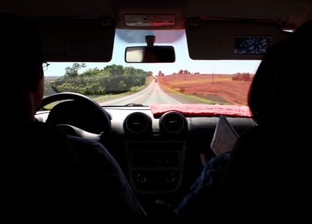 The beginning of the vacation begins in the car and on the road.の写真素材