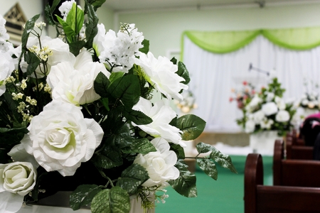 The church is prepared for wedding vows.の写真素材
