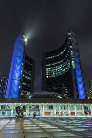 Toronto City Hall at night, illuminated.のeditorial素材