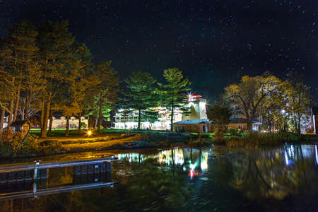 Illuminated resort under the stars.のeditorial素材