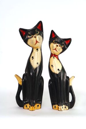 Wooden Cats on a white backgroundの写真素材