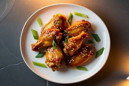 Teriyaki chicken wings with sesame seedsの写真素材