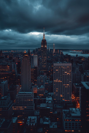 Aerial view of New York City Manhattan during sunset hours. USA.