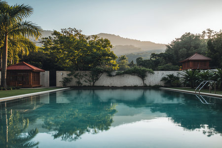 Swimming pool in the morning at Chiang Rai province, Thailand.