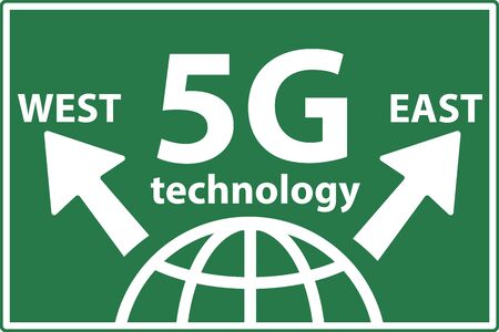 5g cellular network technology race in west and east conceptのイラスト素材
