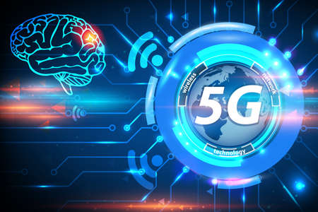 5G Health Hazard risk of brain tumors concept background. 5G cellular mobile networks is high-speed Internet for new generation phones. 5G global innovation vector illustrationのイラスト素材