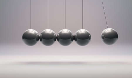 3D Rendering,The Realistic of Newton's cradle balancing balls with shiny reflection, metal material...