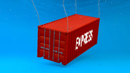 3D rendering,Red container logistics drop down to the sea, economic recession concept, realistic...