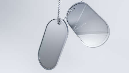 3D rendering, Realistic close up of military dog tags with shiny reflection, blank empty space for...