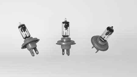 3D rendering, Close up of car light bulb with three side view, car and equipment mock up design...