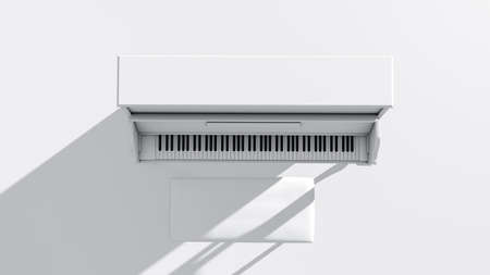 3d rendering, Top view close up of white piano with shadow, white floor background.の写真素材