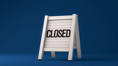 Close up of white wooden plank sign standing mock up, 3d rendering, closed sign design concept, dark blue background.の写真素材