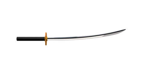 3d rendering, Close up of samurai sword mock up, Shiny reflection, isolated on white background.の写真素材