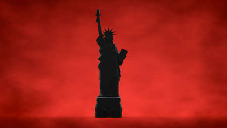3D rendering, Realistic of Statue of liberty on front side, America chaos situation design concept, abstract red backgroundの写真素材
