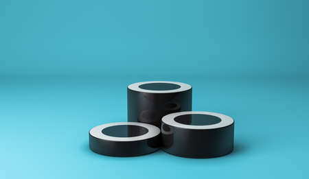 3d rendering, Realistic abstract shiny black cylinder pedestals mock up, product presentation...