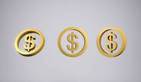 3d rendering, Close up gold dollars currency sign and symbol with 3 side view, business symbol idea design, white color background.の写真素材