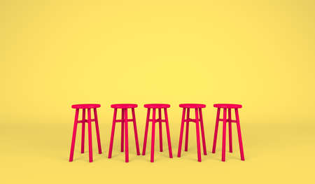 3d rendering, Realistic mock up of red barstool, empty space for copy, yellow color background.の写真素材